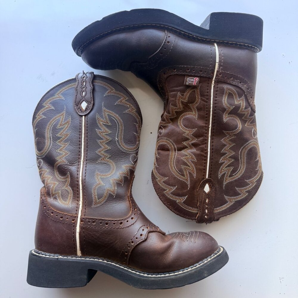 Justin Western Boots Womens 6.5B Brown Cowhide Leather Inji Aged Bark Western - Picture 5 of 15
